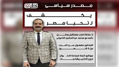 مفصول من الحزب من 8 شهور.. مصدر سياسى يكشف لـ تحيا مصر: لا علاقة لـ مستقبل وطن بالمدعو محمد عبدالحكيم الناعوتى

  الثلاثاء 07/10/2025 10:31 م
كشف مصدر سياسى لموقع تحيا مصر، عن أنه  لا علاقة لحزب مستقبل وطن بالمدعو محمد عبدالحكيم الناعوتى، والذي اتم القبض عليه بتهمة الاستيلاء على مبالغ مالية كبيرة.