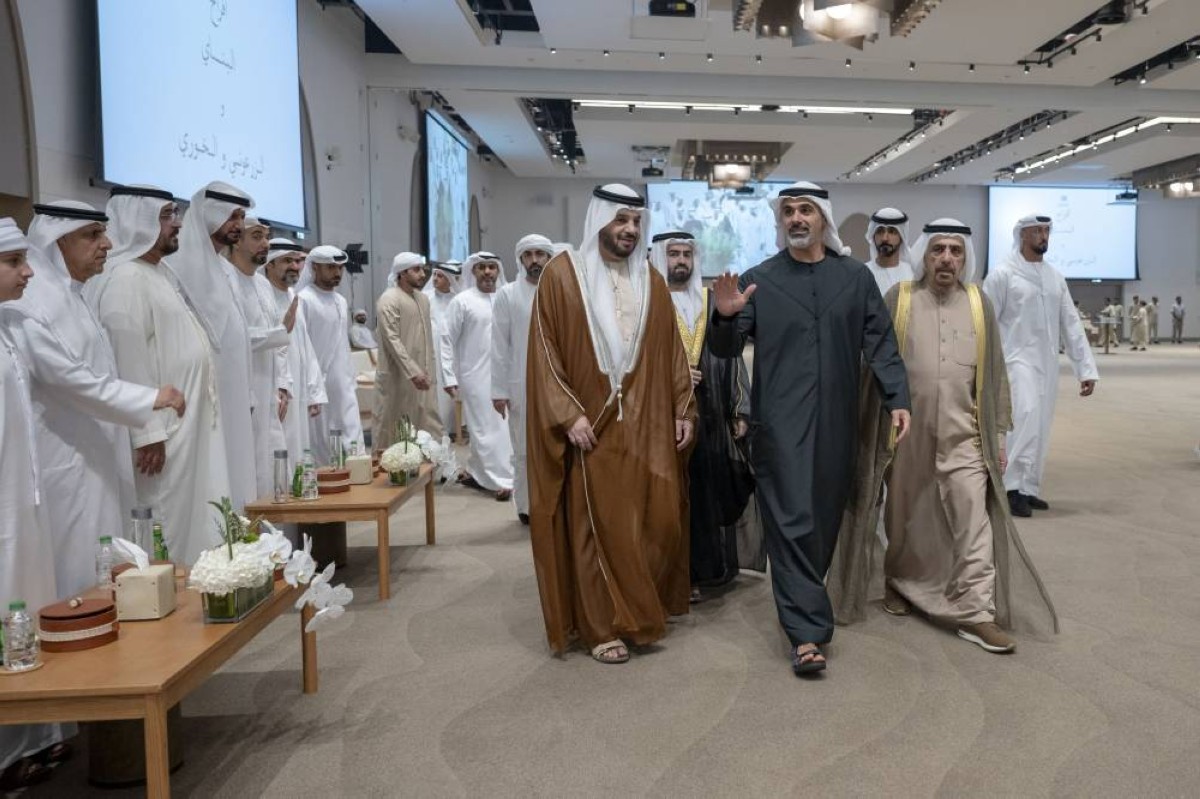 خالد بن محمد بن زايد يحضر حفل استقبال بمناسبة زفاف عبدالعزيز وعبدالله نجلي فيصل عبدالعزيز البناي