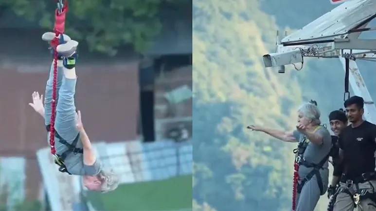 ثمانينية تقفز من ارتفاع 117 متراً بالحبال
