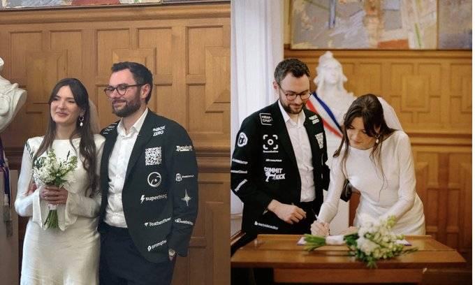 فرنسي يحول بدلة زفافه إلى لوحة إعلانات لتمويل حفل الزواج (فيديو)