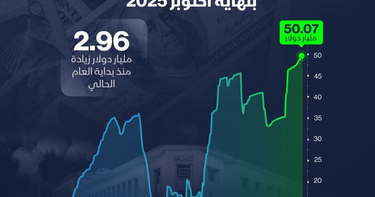 إنفوغراف: احتياطي مصر من النقد الأجنبي يتجاوز 50 مليار دولار