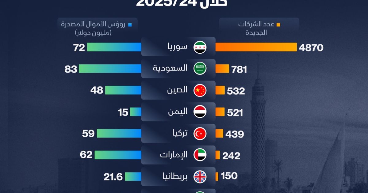 إنفوغراف: السوريون يتصدرون تأسيس الشركات في مصر