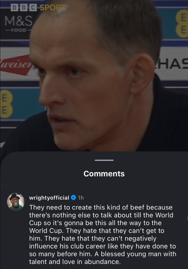 تعليق لاعب إنجلترا السابق إيان رايت على منشور BBC عن حديث المدرب توخيل عن سلوك جود بيلينغهام مع المنتخب - 16 نوفمبر 2025