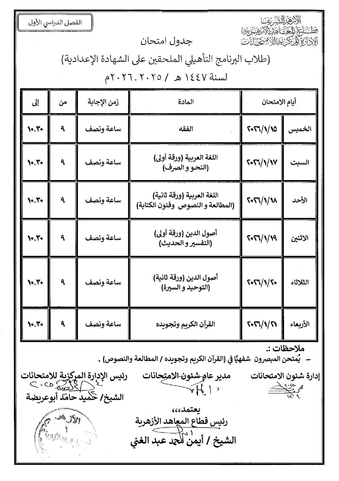 البرنامج التأهيلى الملحقين على الشهادة الإعدادية
