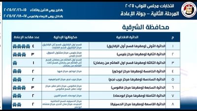 جولة الإعادة بانتخابات النواب فى الشرقية.. منافسة في 8 دوائر انتخابية على 19 مقعد