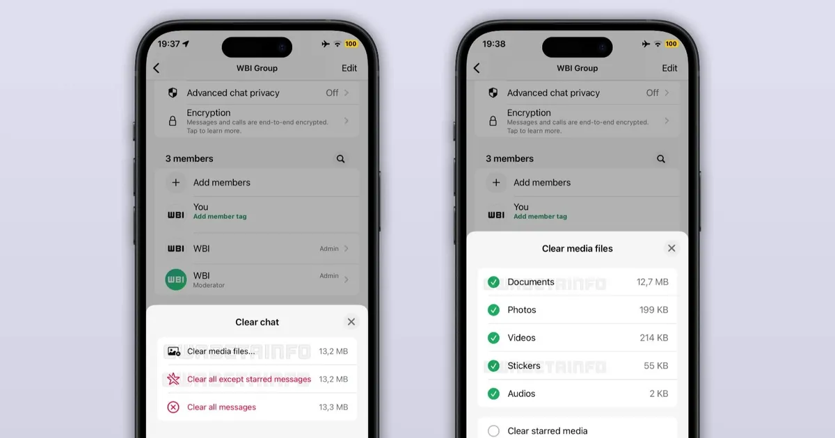 واتساب تختبر تحديثاً لحذف محتوى المحادثات على آيفون