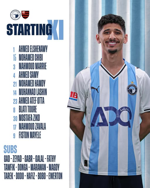 قد تكون صورة كرة قدم، وكرة قدم وتحتوي على النص 'HaBuuc 集 STARTINGKI まめんち 1 AHMED ELSHENAWY 15 MOHAMED 3 MAHMOU 4 AHMED SAMY 21 MEI HAMDY 14 MUHANNAD LASHIN 23 AHMED ATEF OTTA 8 BLATI TOURE 30 MOSTAFA ZIKO 17 MAHMOUD ZAVALA 9 FISTON MAYELE رفابضة SUBS GAD GAD-ZEYAD-GABR- GAD-ZEYAD-GABA-GALAL-FATHY -ZEYAD- -GABR- GALAL -FATHY TAWFIK DONGA- -MARAWAN- MAGDY HAFIZ- TAREK-DOD-HAFZ-BOBO-EMIERTON BOBO-'