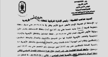 شيخ الأزهر يقرر مكافأة 1500 جنيه للعاملين بالتعليم لانضباط الامتحانات